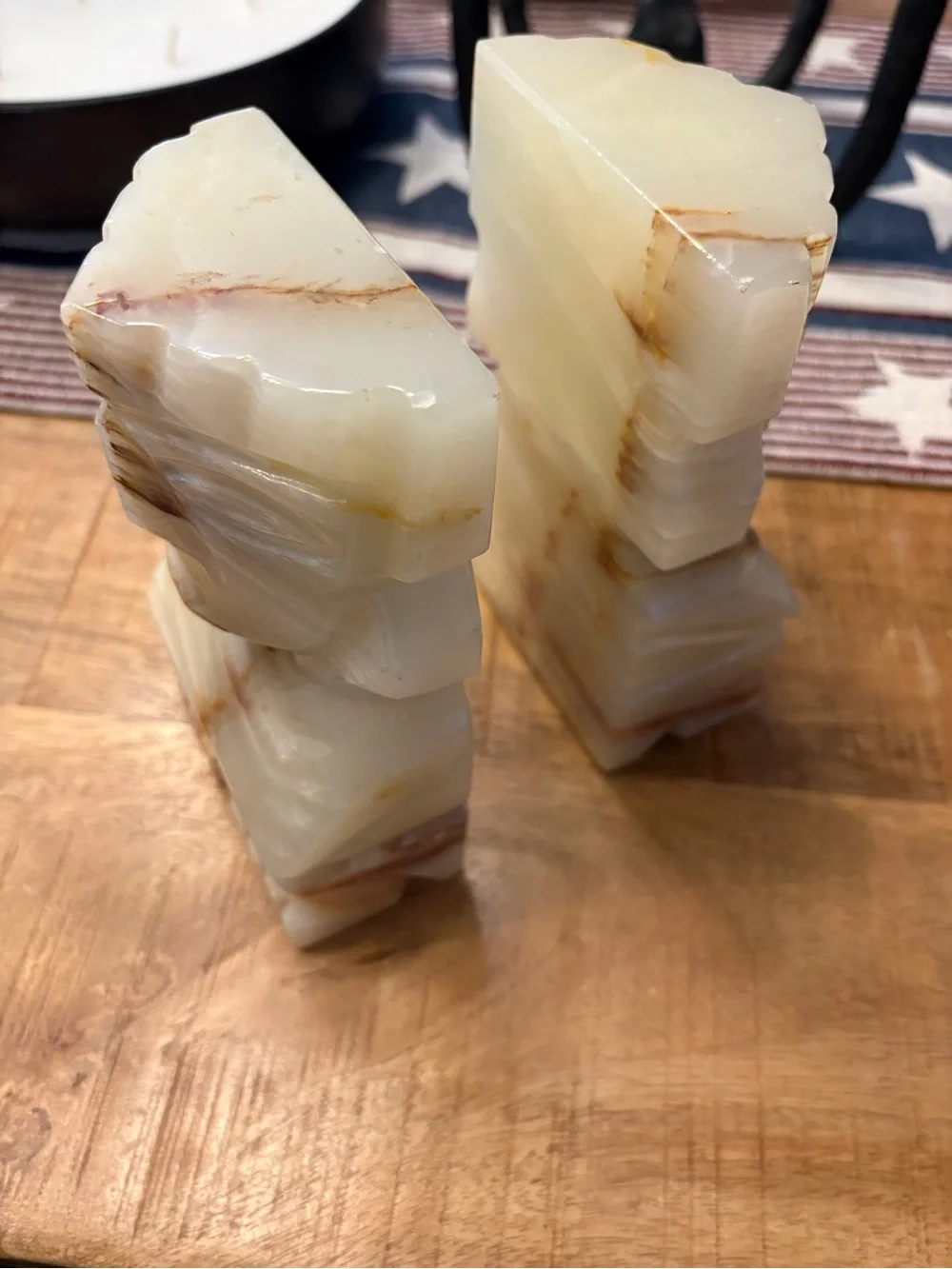 Hand-Carved Cream Onyx Tiki Figurine Pair - Decorative Home Accent